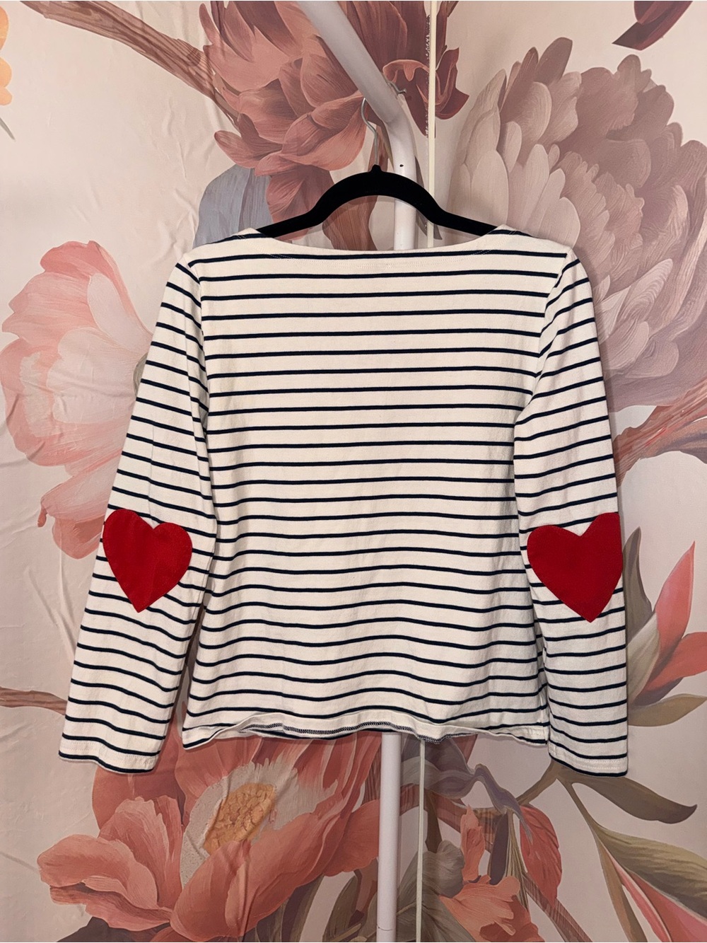 J.Crew Striped Long-Sleeve Top with Red Heart Elbow Patches - Small